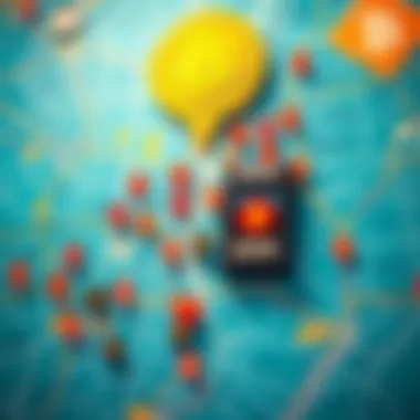 A map highlighting various Bitcoin ATM locations in a city.