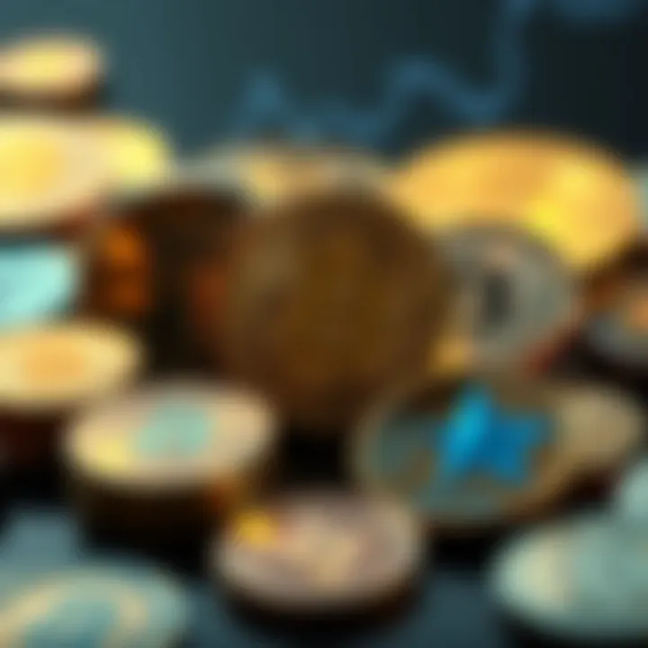 Conceptual representation of cryptocurrency types with icons