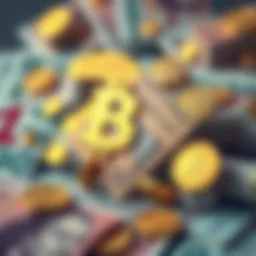 Illustration of cryptocurrency symbols intertwined with traditional currency