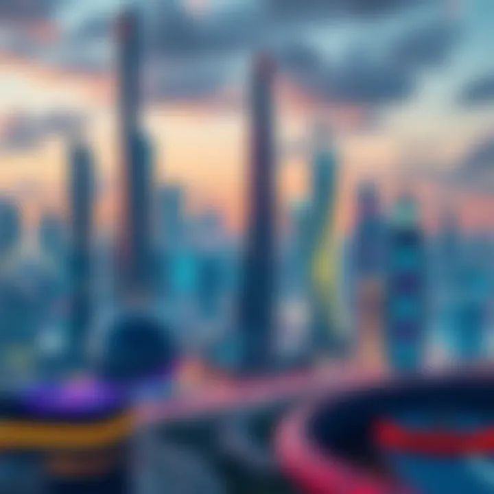 A futuristic cityscape visualized by DALL·E 3, featuring innovative architectural designs and vibrant atmospheres.