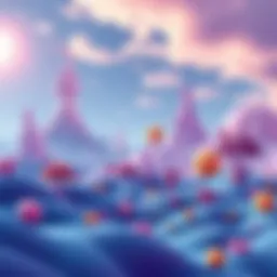 A surreal landscape generated by DALL·E 3 showcasing vivid colors and imaginative forms.