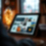 A digital portfolio displayed on a tablet showcasing creative work