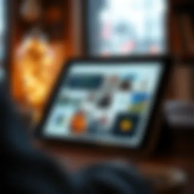 A digital portfolio displayed on a tablet showcasing creative work