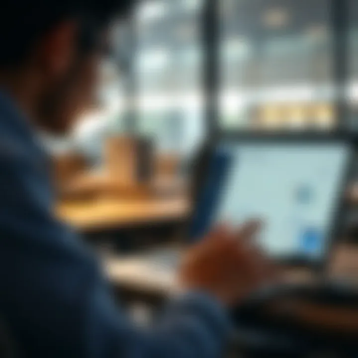 A professional reviewing a digital portfolio on a laptop