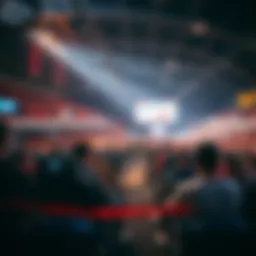 A vibrant eSports arena filled with enthusiastic fans.