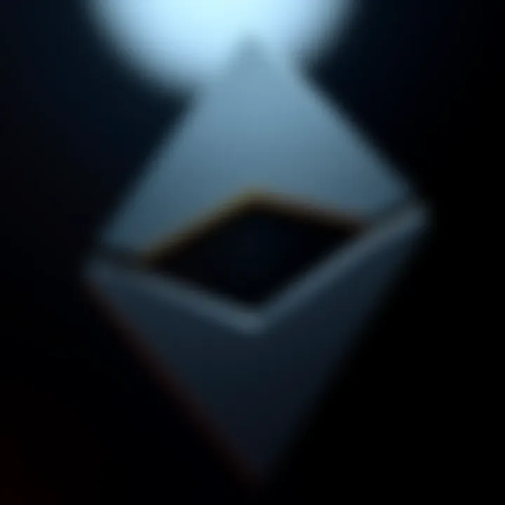 Close-up of Ethereum logo highlighting its color palette and sharp edges