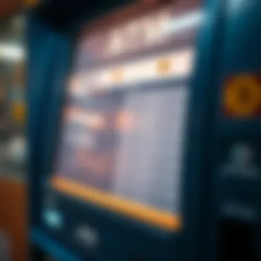 A close-up view of a Bitcoin ATM displaying transaction options.