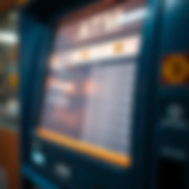 A close-up view of a Bitcoin ATM displaying transaction options.