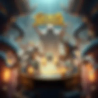 An intricate illustration depicting the strategic gameplay mechanics of Gods Unchained, showcasing cards and tactics