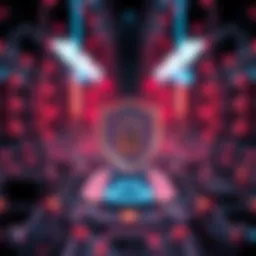 A visual representation of blockchain security with locks and shields