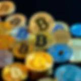 A conceptual illustration of cryptocurrency symbols