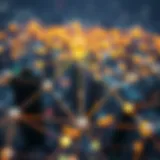 Conceptual illustration of a meta-network connecting various cryptocurrencies