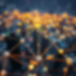 Conceptual illustration of a meta-network connecting various cryptocurrencies