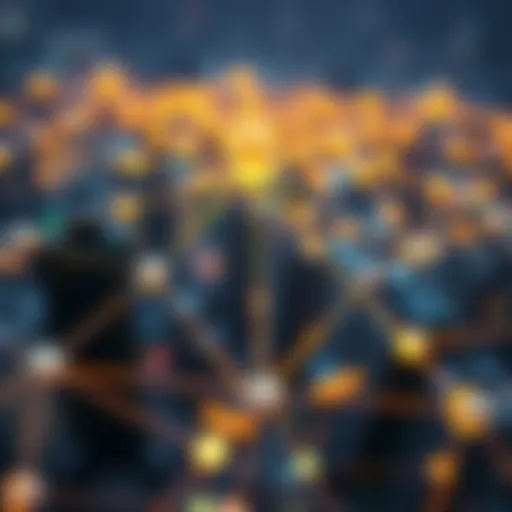 Conceptual illustration of a meta-network connecting various cryptocurrencies