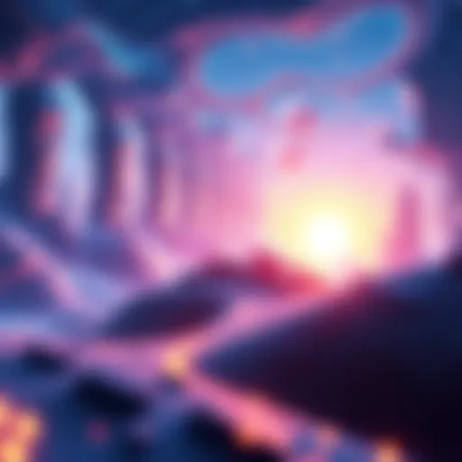 A futuristic digital landscape representing the metaverse