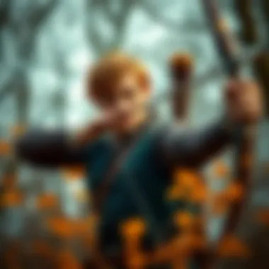 An artistic representation of Robin Hood with his bow and arrow
