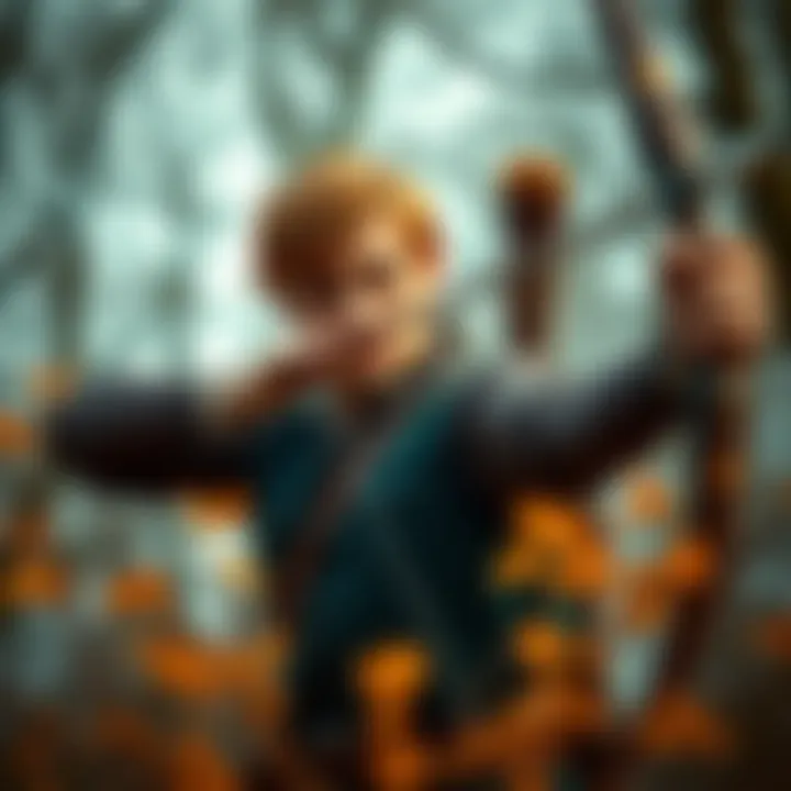 An artistic representation of Robin Hood with his bow and arrow
