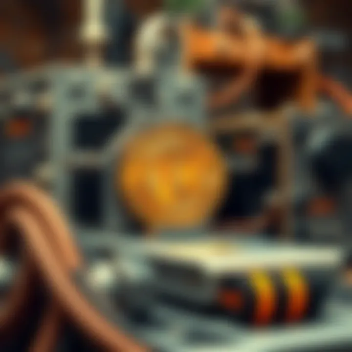 Artistic depiction of Bitcoin mining equipment from the past