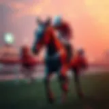 A digital racehorse on a virtual racetrack, representing the essence of Zed Run.