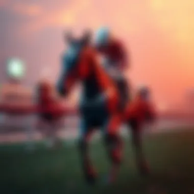 A digital racehorse on a virtual racetrack, representing the essence of Zed Run.